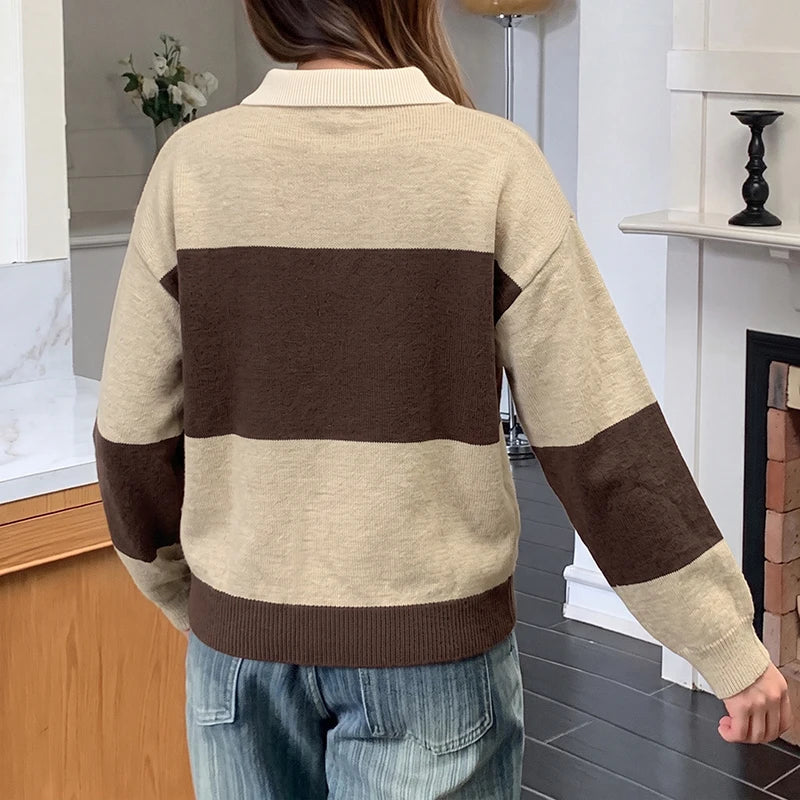 Colorblock Button Polo Sweater