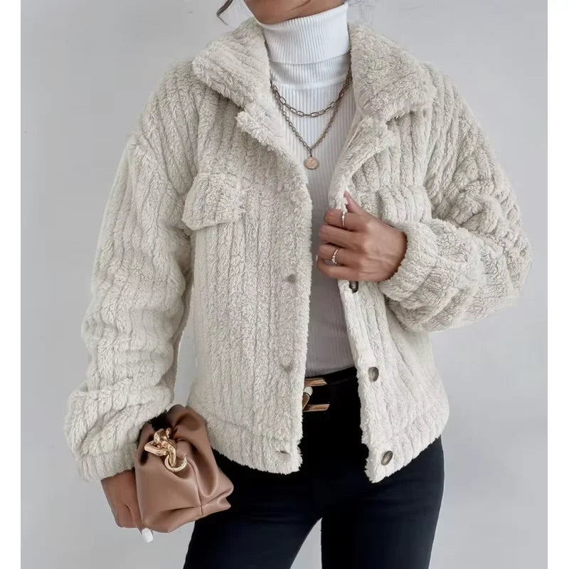 Textured Plush Lapel Jacket