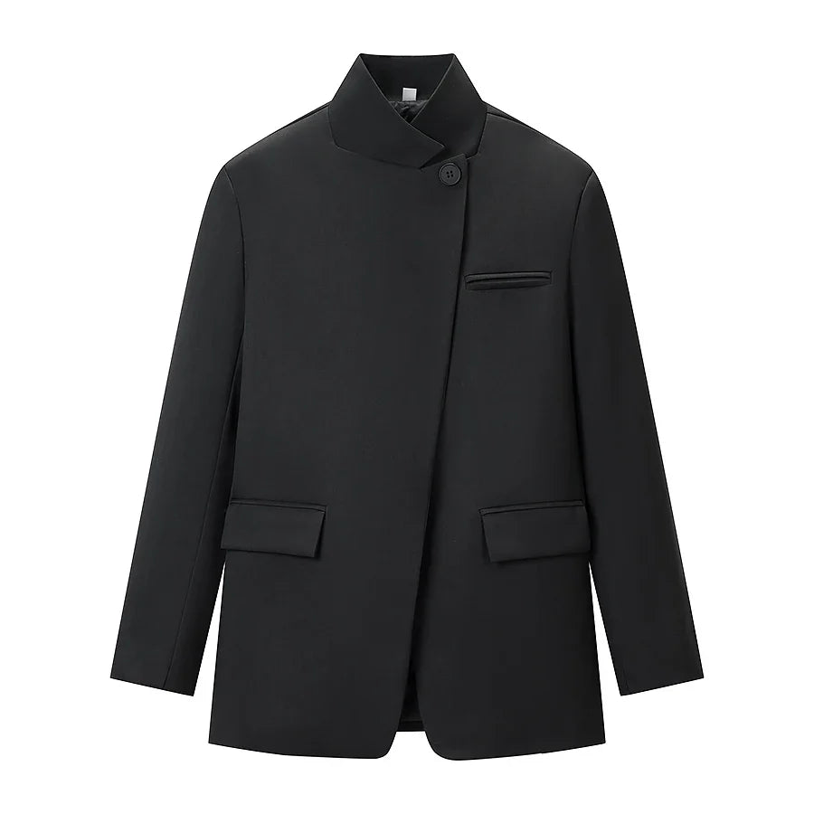 Stand Collar Plaid Blazer Jacket