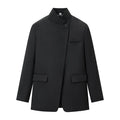 Stand Collar Plaid Blazer Jacket
