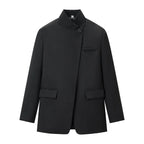 Stand Collar Plaid Blazer Jacket