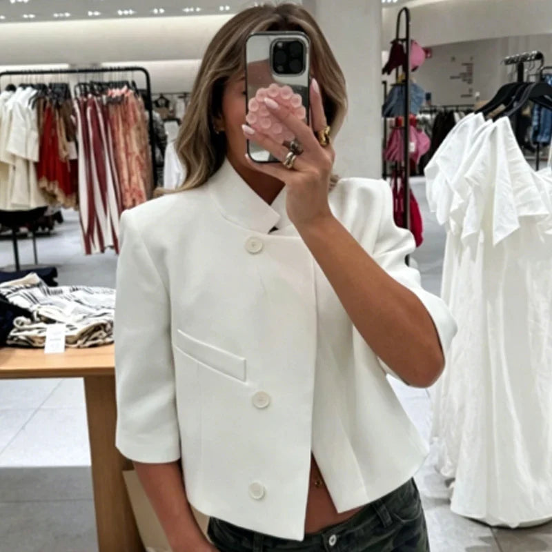 Cropped Stand Collar Jacket