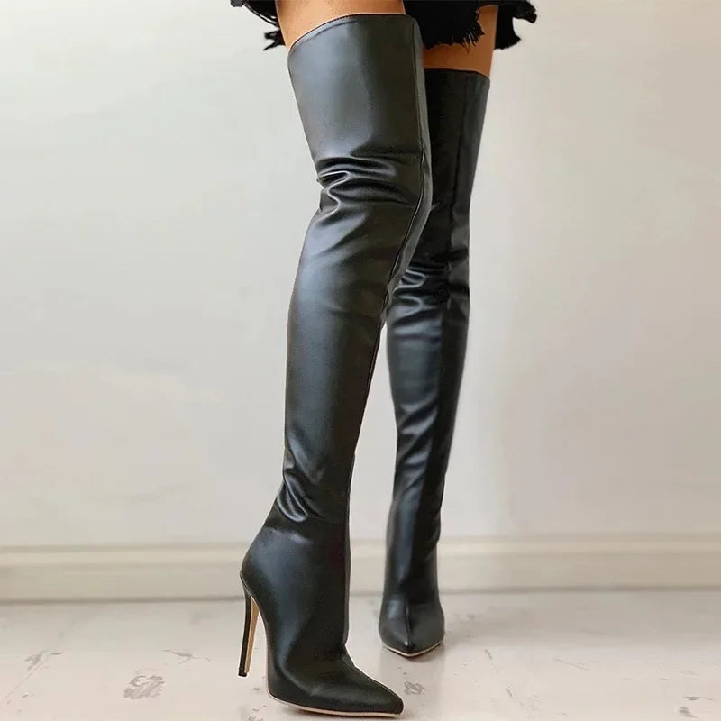 Glossy Over-The-Knee Stiletto Boots