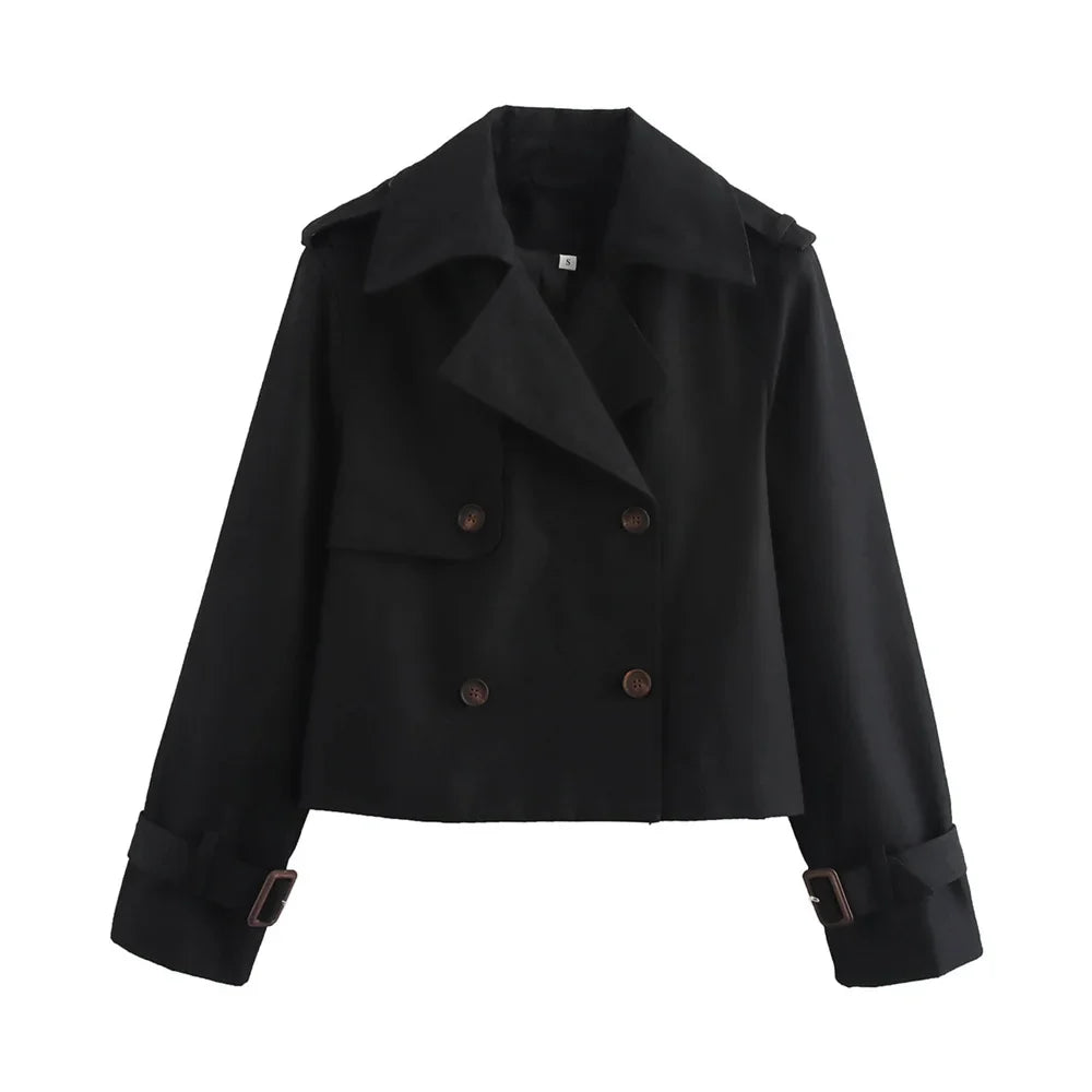 Cropped Double-Breasted Trench Jacket