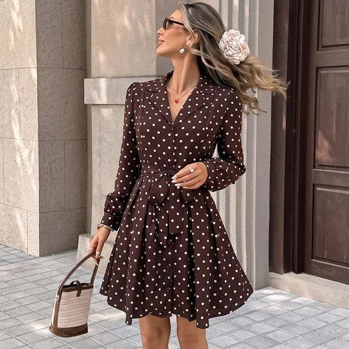 Polka Dot Self-Tie Shirt Mini Dress