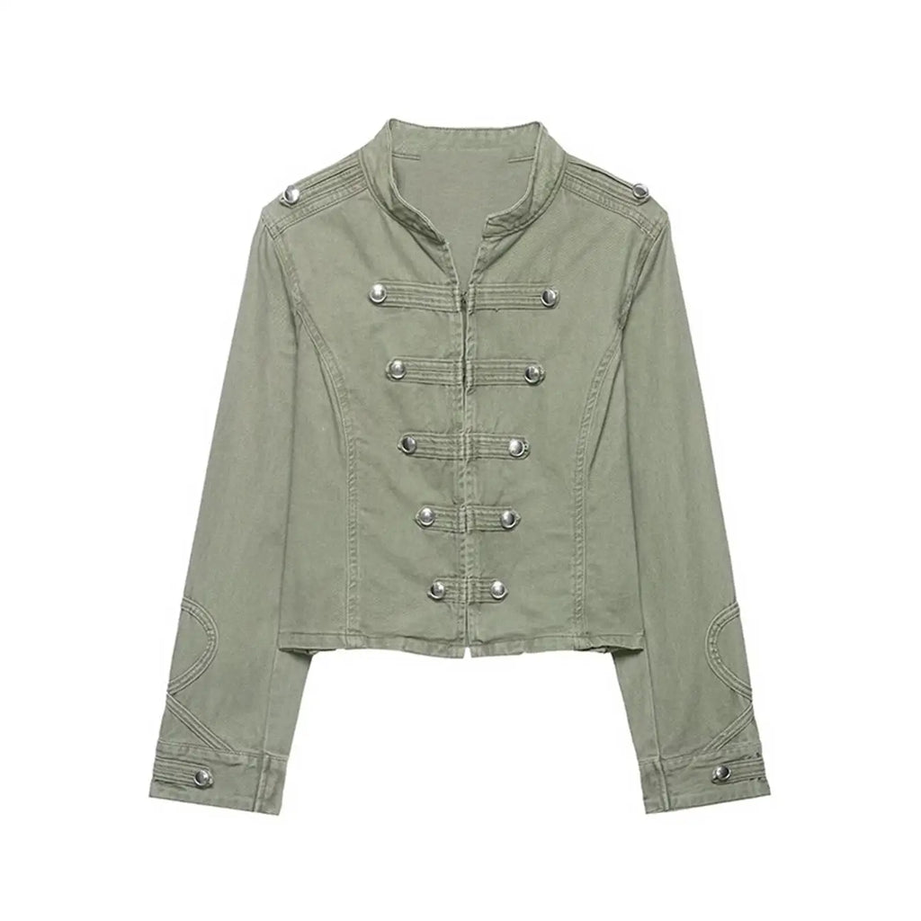 Cropped Military-Inspired Button Jacket