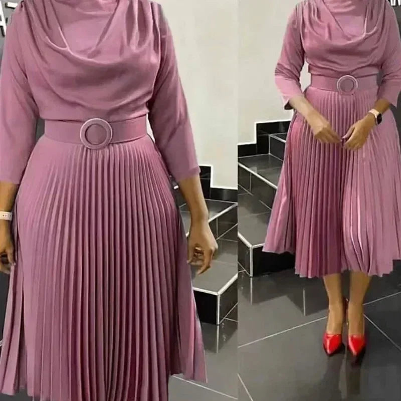 Pleated Belted Midi Dress