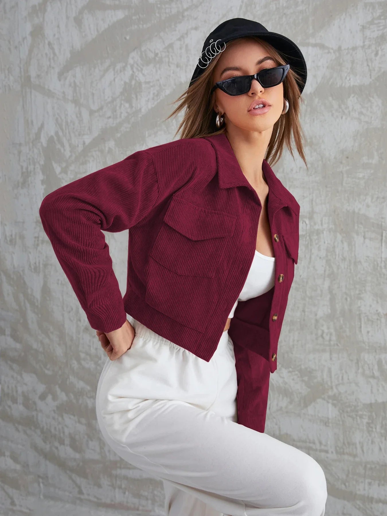 Cropped Corduroy Utility Jacket