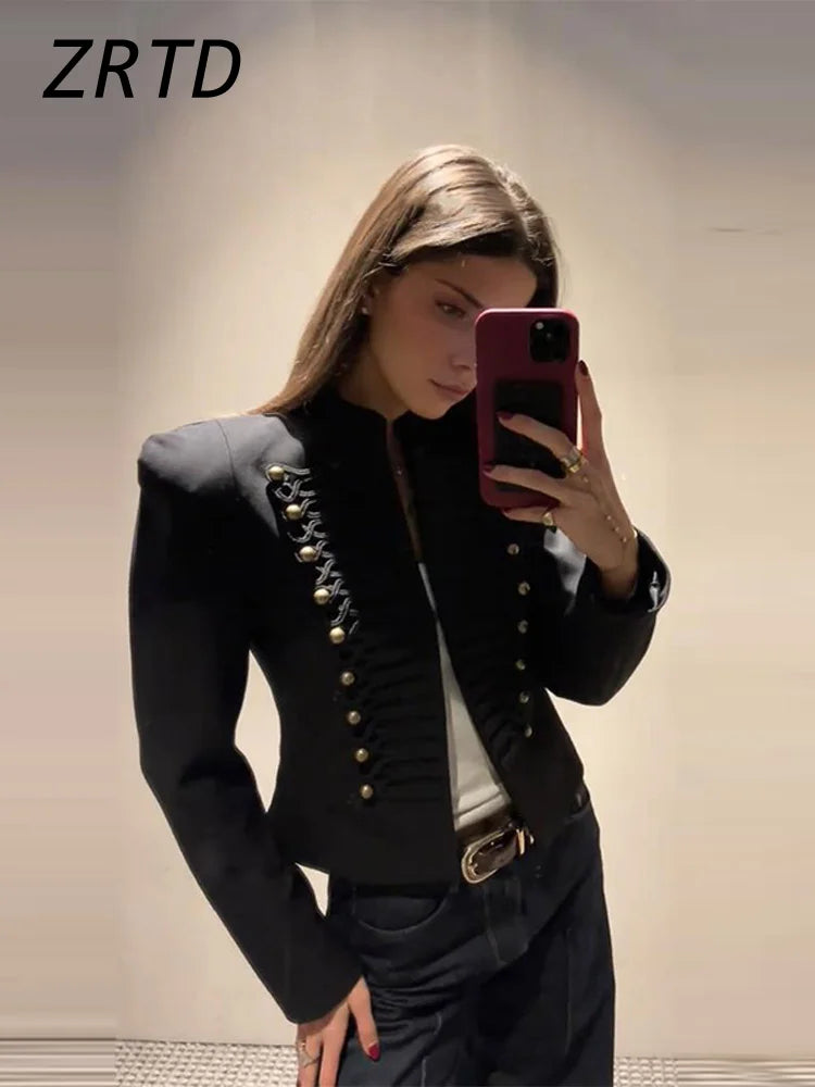 Cropped Military Stand Collar Jacket