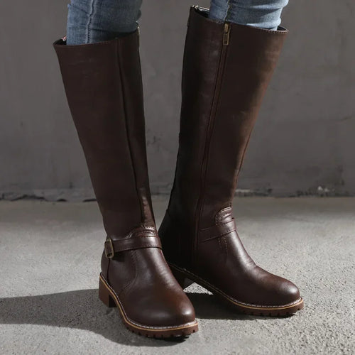 Buckle Strap Knee-High Boots