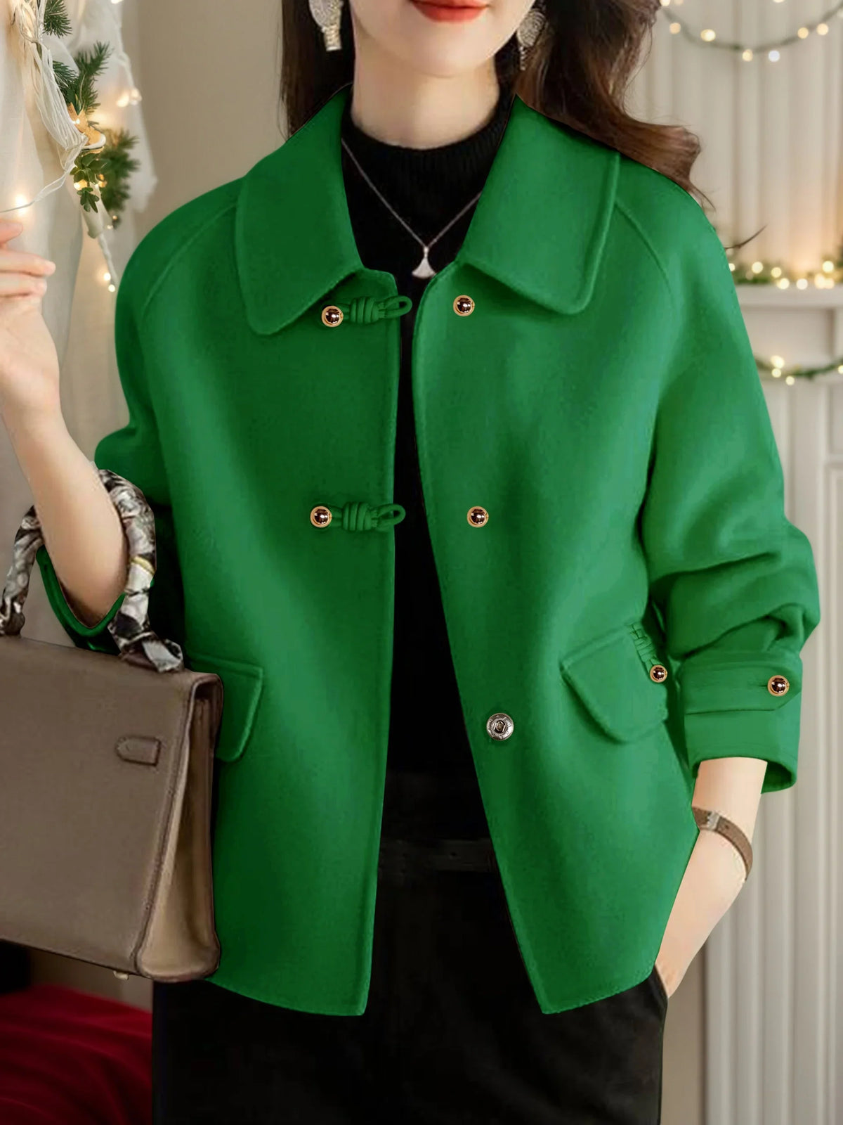 Gold-Button Frog Closure Short Coat
