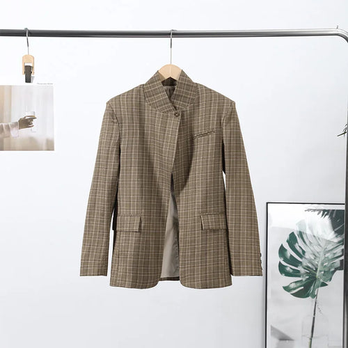 Plaid Stand Collar Blazer