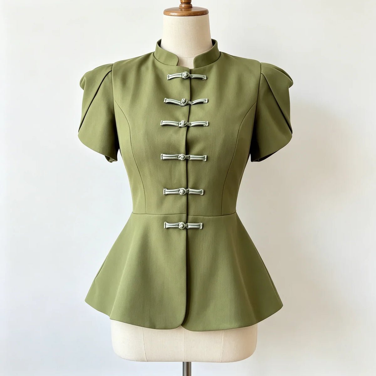 Retro Frog Closure Peplum Blouse
