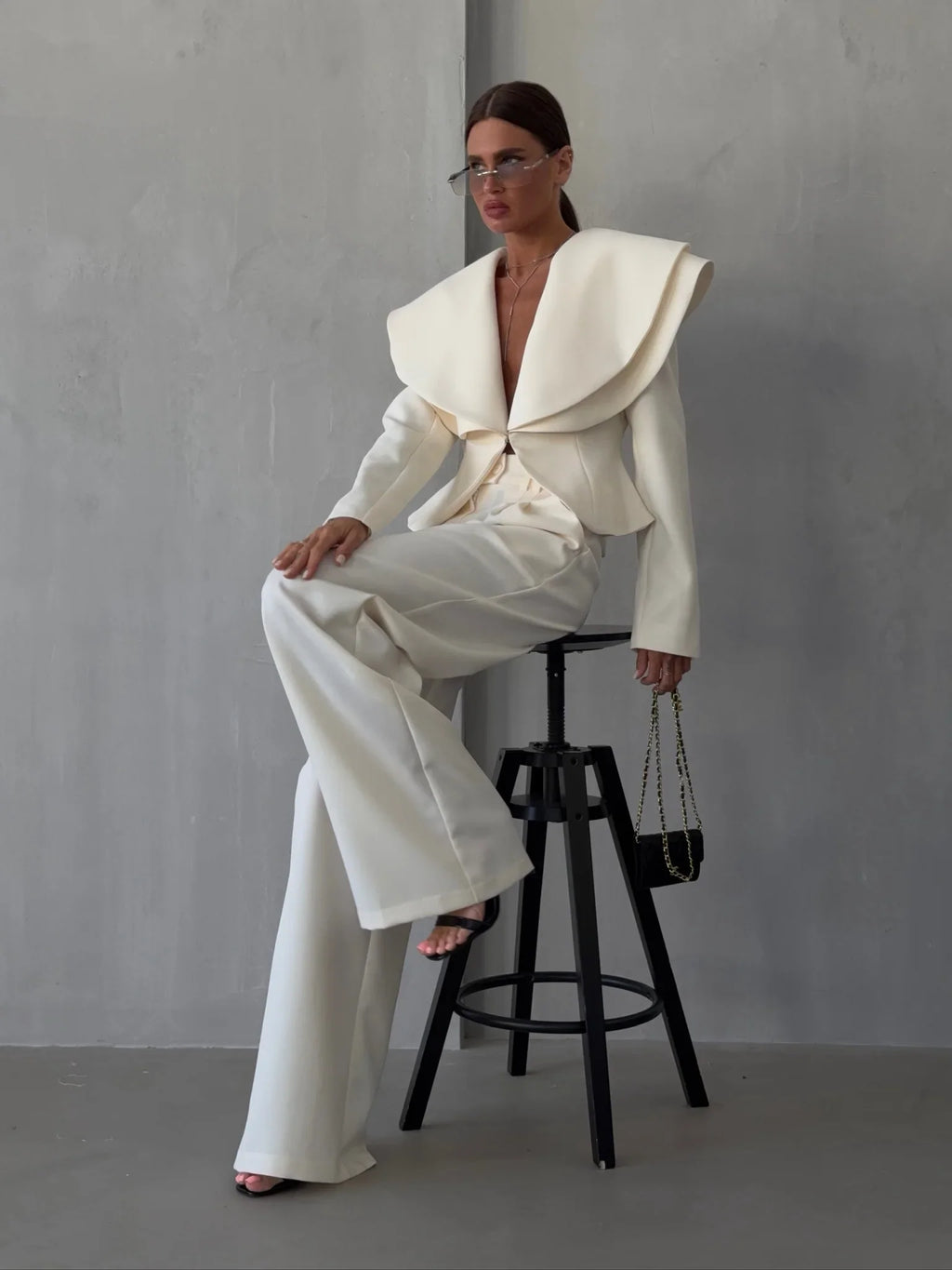 Layered Lapel Cropped Blazer Trouser Set