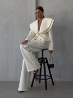 Layered Lapel Cropped Blazer Trouser Set