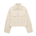 Textured Cropped Zip Jacket with Flap Pockets