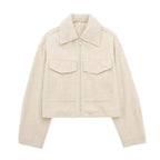 Textured Cropped Zip Jacket with Flap Pockets