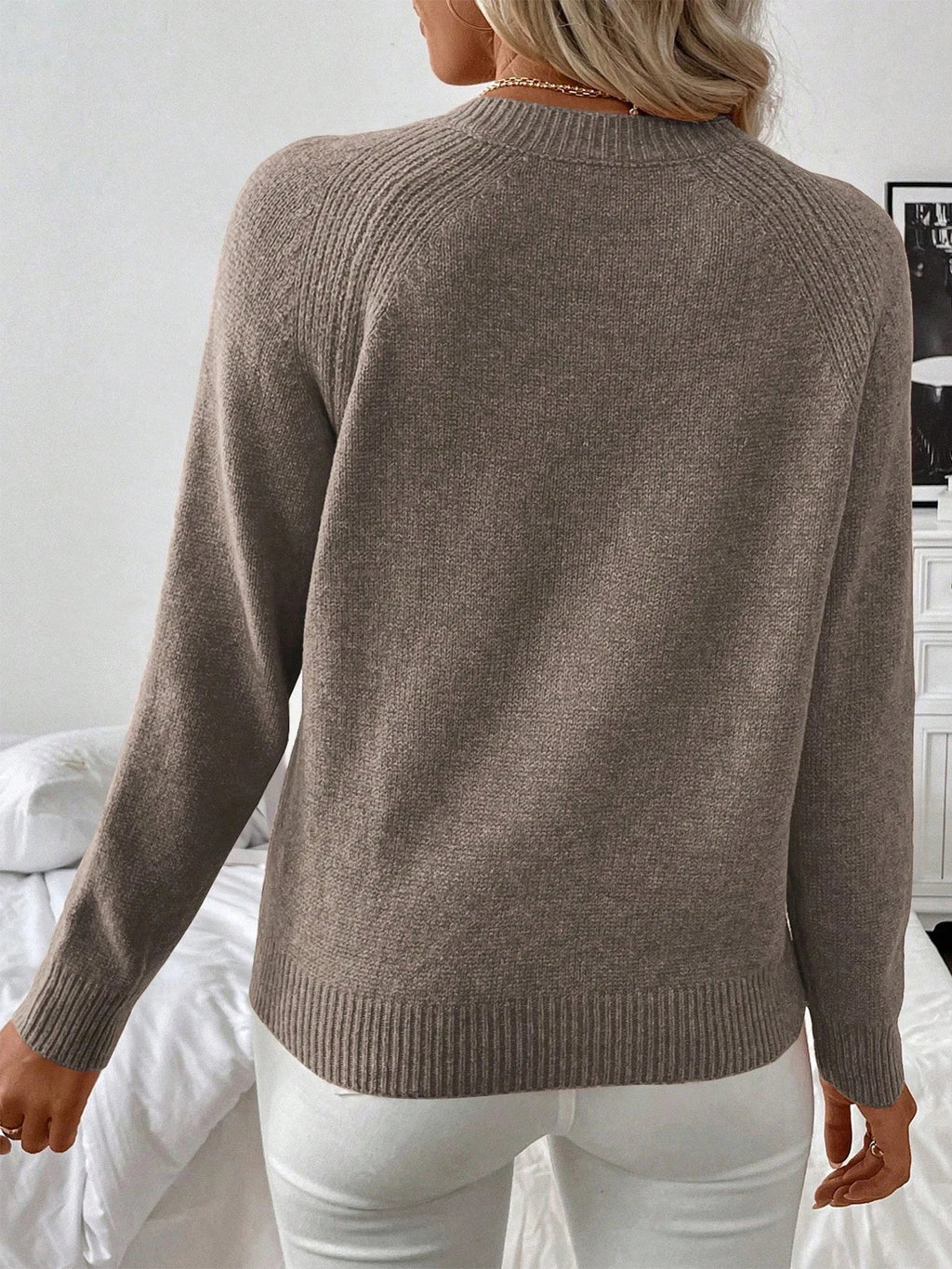 Diagonal Shoulder Button Knit Sweater