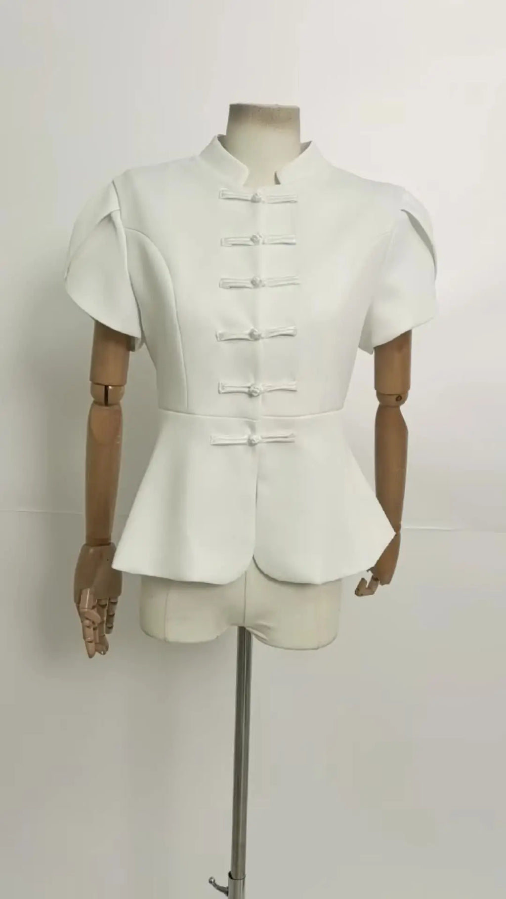 Retro Frog Closure Peplum Blouse
