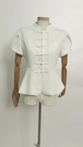 Retro Frog Closure Peplum Blouse