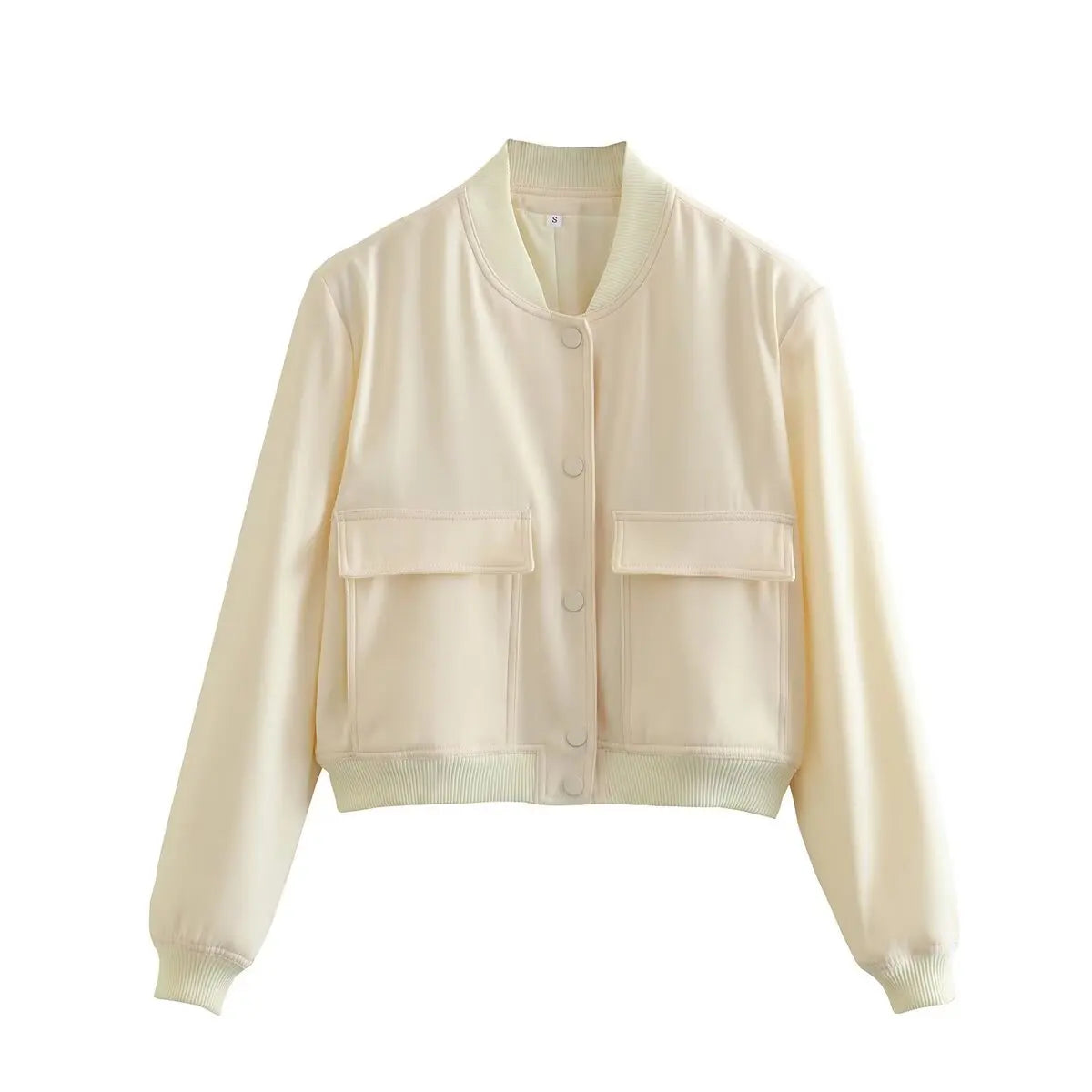 Cropped Ribbed Collar Bomber Jacket