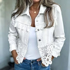Lace Panel Denim-Look Jacket