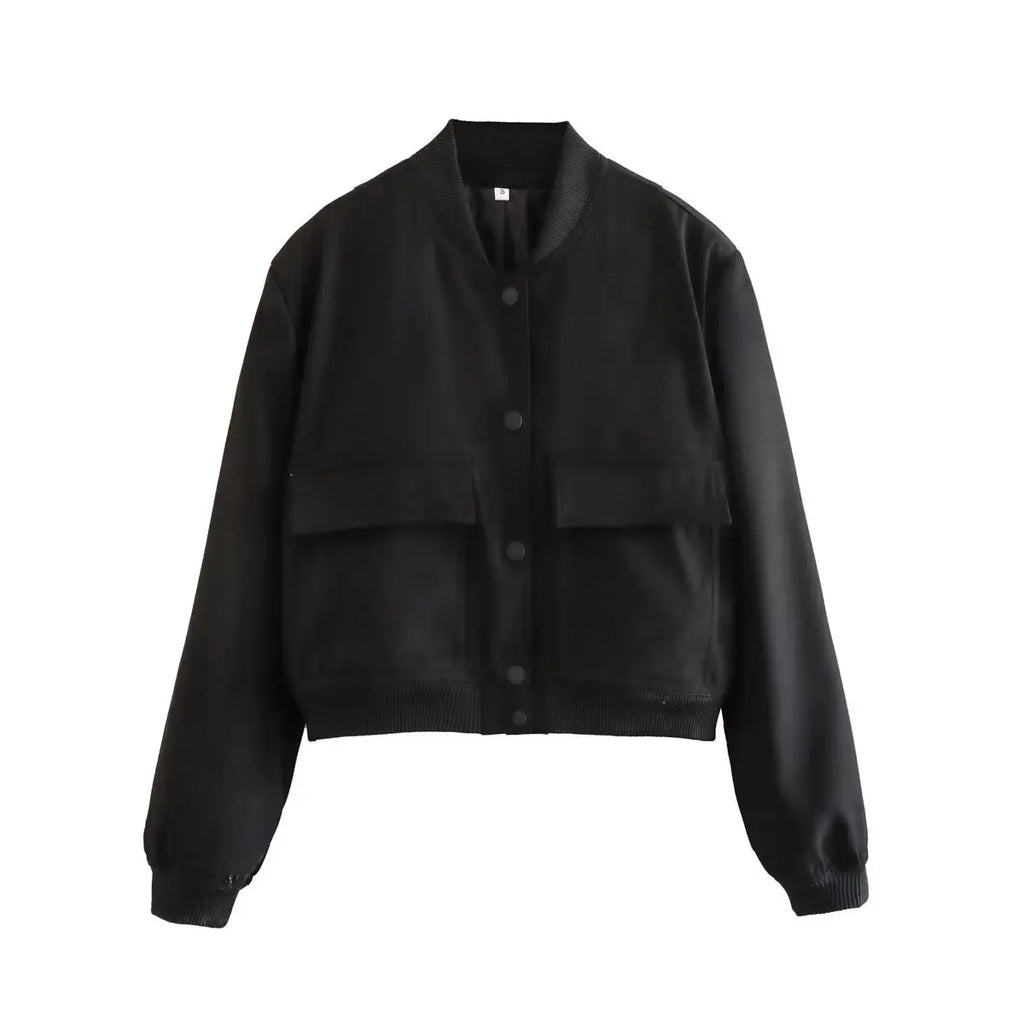 Cropped Ribbed Collar Bomber Jacket