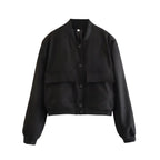 Cropped Ribbed Collar Bomber Jacket