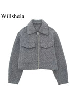 Textured Cropped Zip Jacket with Flap Pockets