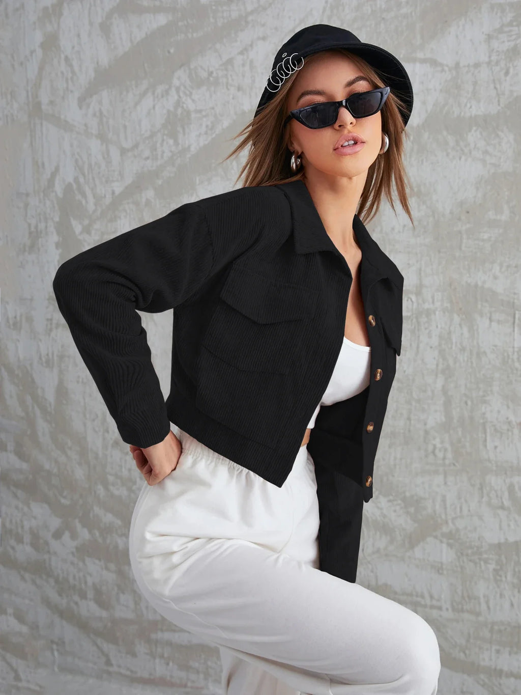 Cropped Corduroy Utility Jacket