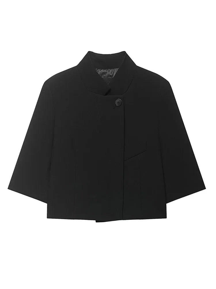 Asymmetric Cropped Stand Collar Blazer