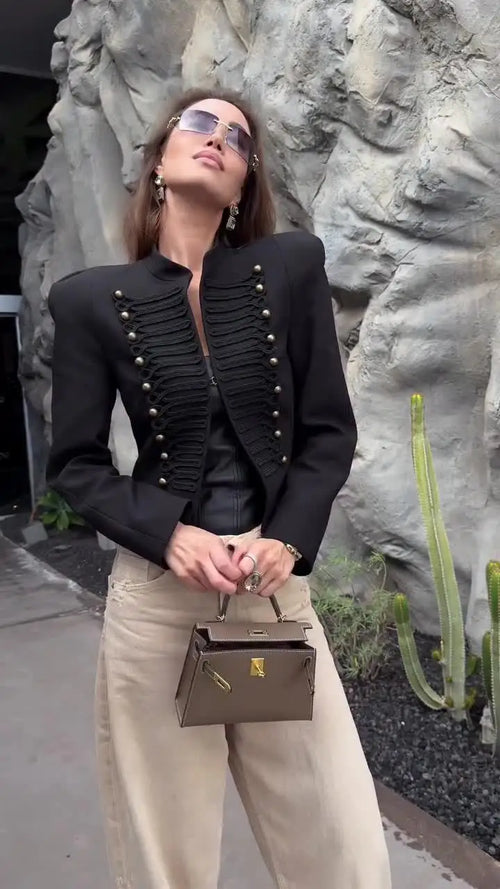 Cropped Military Stand Collar Jacket