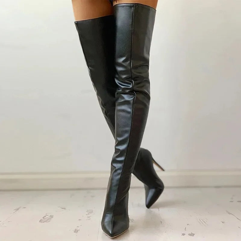 Glossy Over-The-Knee Stiletto Boots