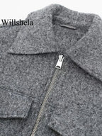 Textured Cropped Zip Jacket with Flap Pockets