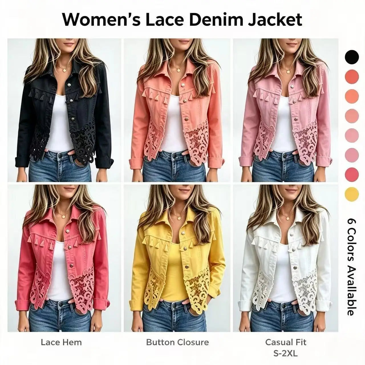 Lace Panel Denim-Look Jacket