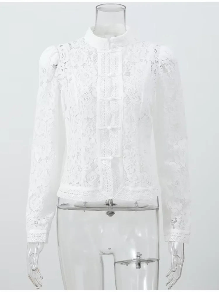Floral Lace High Collar Blouse