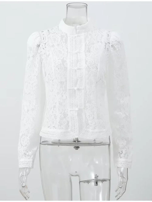 Floral Lace Frog Closure Blouse