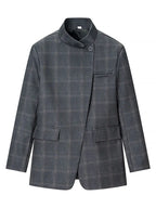 Stand Collar Plaid Blazer Jacket