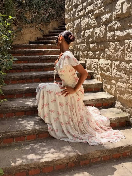 Floral Flutter Sleeve Maxi Dress