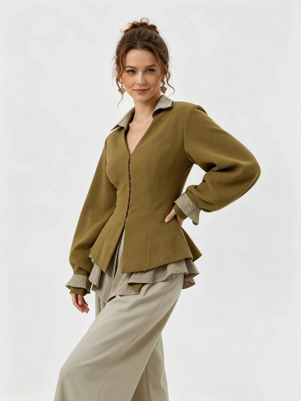 Layered Lace-Up Peplum Blouse