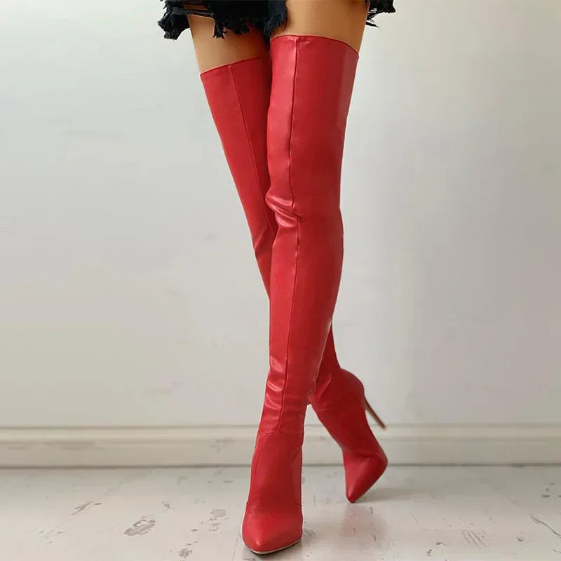 Glossy Over-The-Knee Stiletto Boots