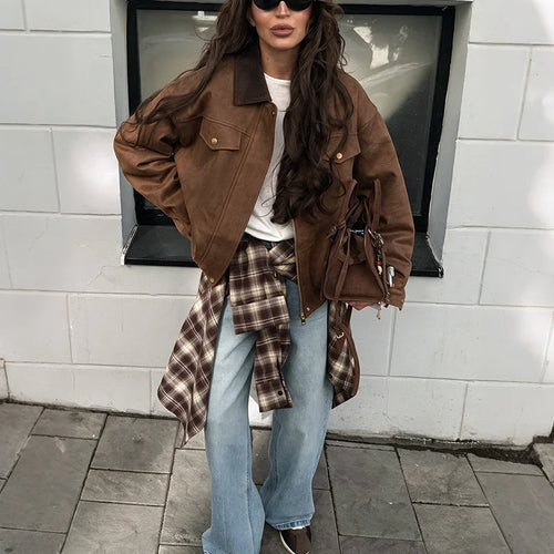 Retro Suede-Look Bomber Jacket