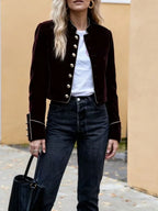 Wine Red Velvet Military-Inspired Jacket