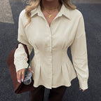 Fitted Peplum Button-Front Blouse