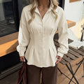 Fitted Peplum Button-Front Blouse