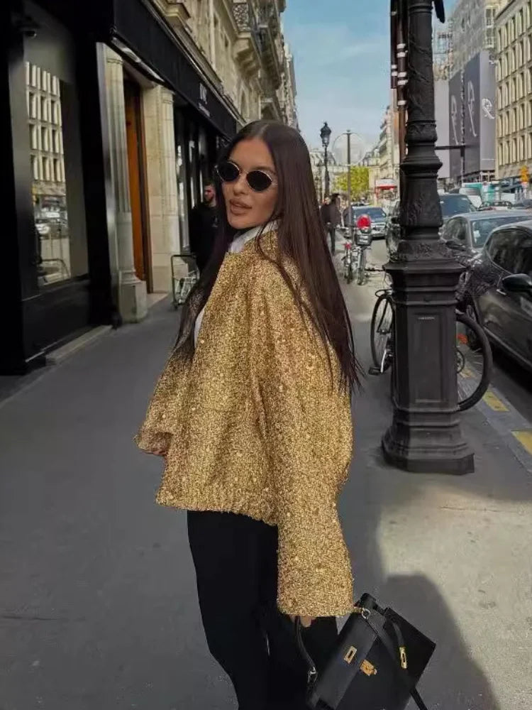 Sequin Stand Collar Bomber Jacket