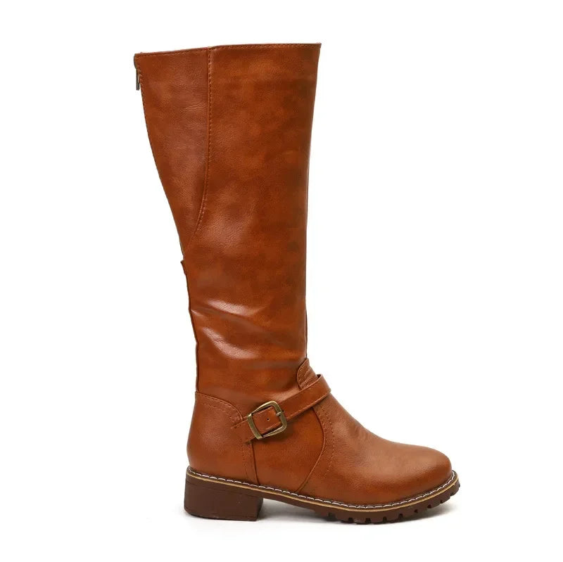 Buckle Strap Knee-High Boots