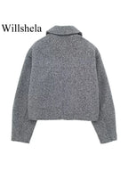 Textured Cropped Zip Jacket with Flap Pockets