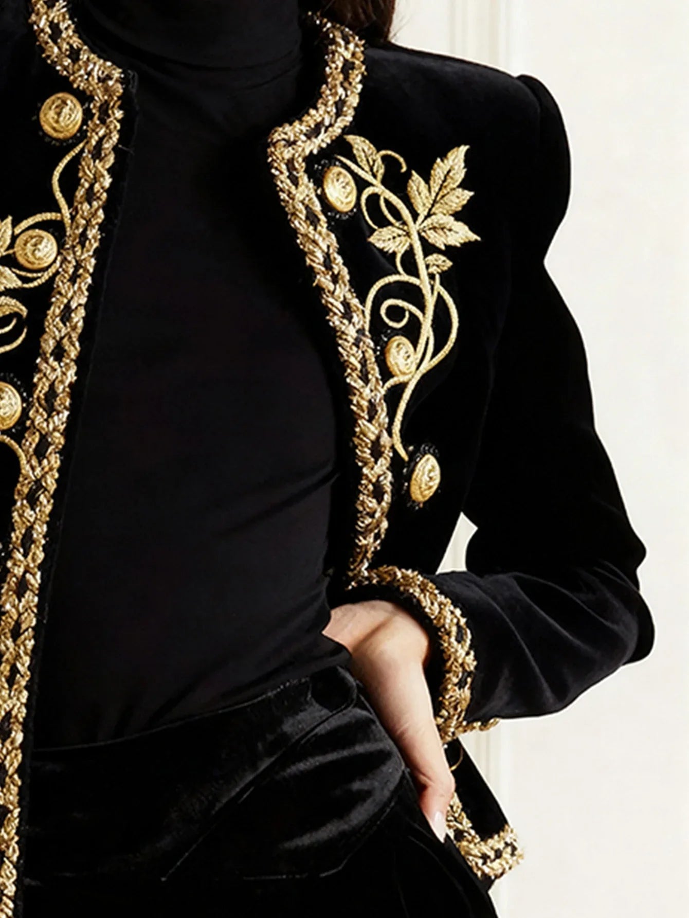 Black Velvet Jacket With Gold Embroidery