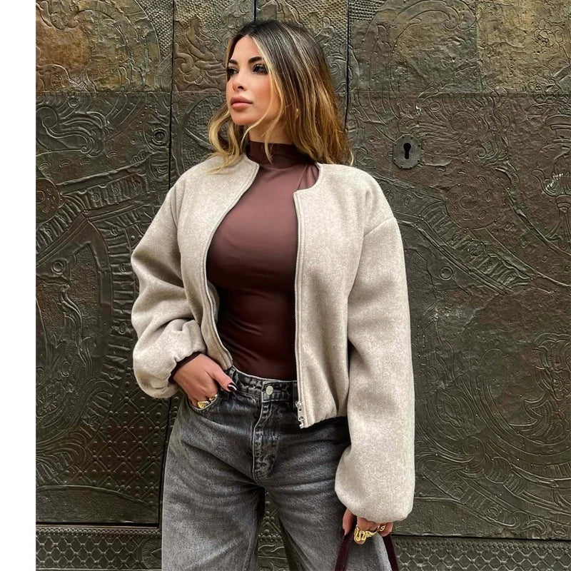Women's Cropped Fleece Bomber Jacket